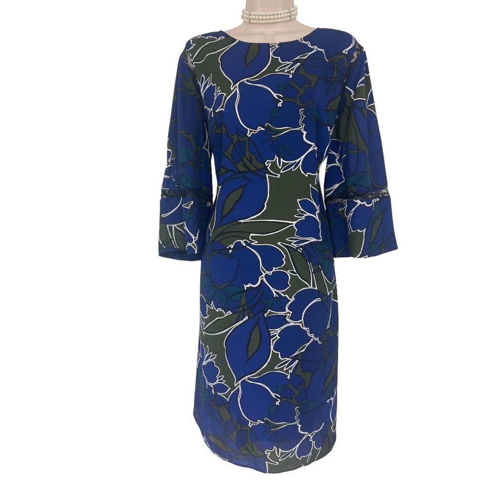 Size 0X 14/16 NEW FLORAL/LEAF PRINT SHIFT DRESS W/LACE TRIM Fall Evening PLUS SZ